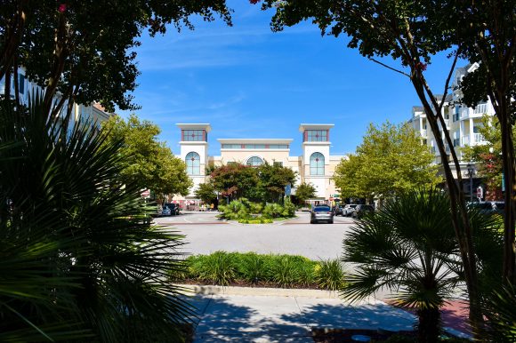 Down the center of Market Commons looking at the movie theater.